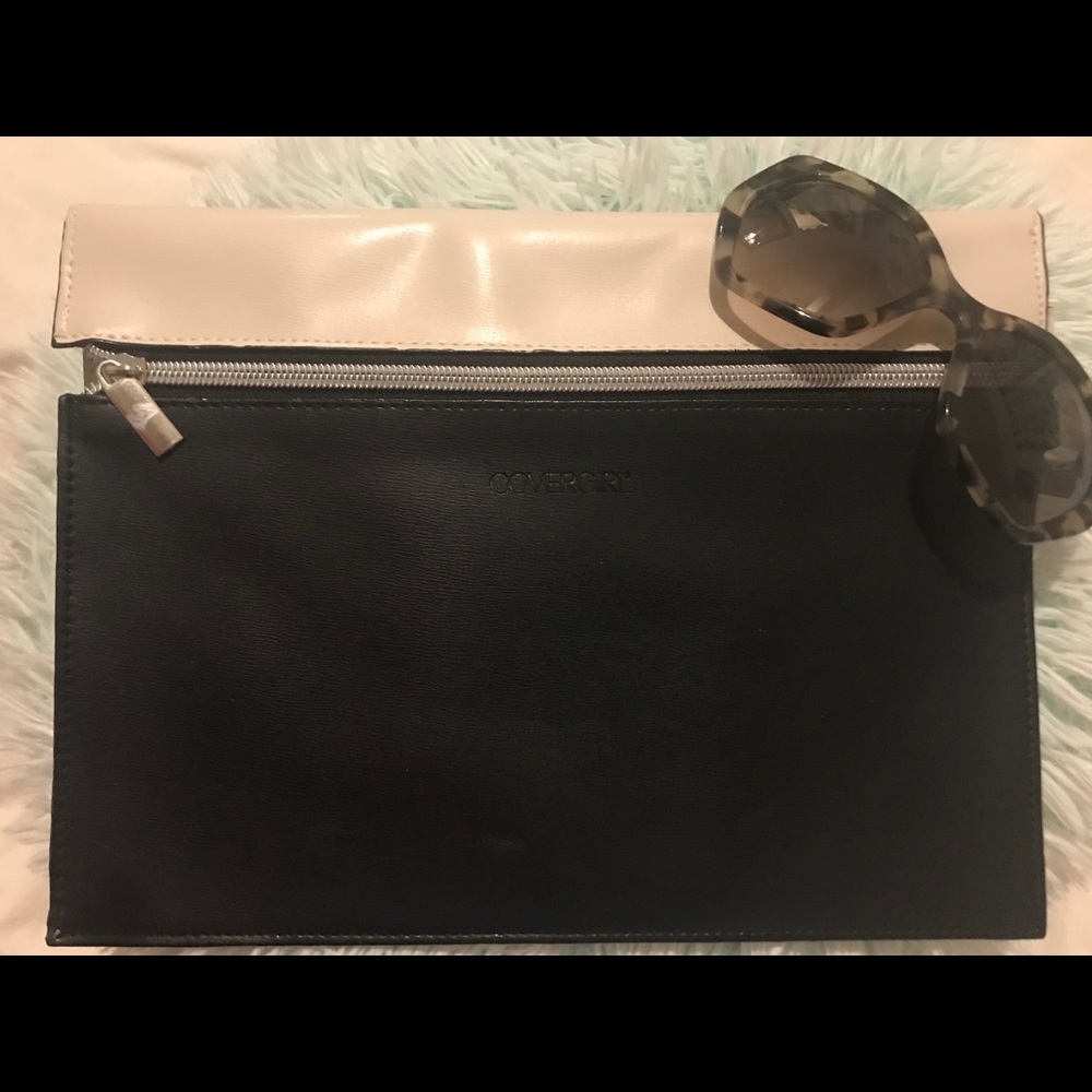 Black and cream color block clutch